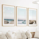Ocean Surfing 3 Piece Wall Art. Blue Waves, Sandy Beach Path by Wall Art Set
