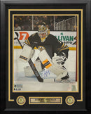 Jeremy Swayman in Goal Boston Bruins Autographed 11" x 14" Framed Hockey Photo by Dynasty Sports & Framing