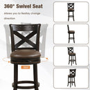 31 Inch Swivel Bar Stool with Curved Backrest PU Leather Seat and Footrest by DirectDeals