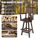 29 Inch Wooden Swivel Bar Stool with Footrest Backrest Armrest-Brown