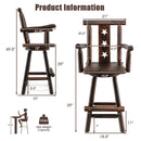 29 Inch Wooden Swivel Bar Stool with Footrest Backrest Armrest-Brown