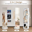360-Degree Swivel Jewelry Cabinet Armoire with Full Length Mirror and Coat Rack-White by LJGDeals