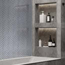 Beige 11x13 Glossy Herringbone Glass Mosaic Tile (5 pack, 4.8125 sq ft/case) - Sample