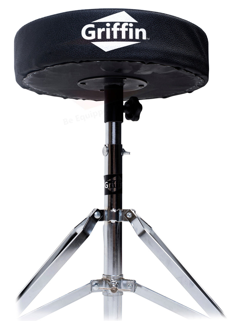 Hi-Hat Stand, Drummers Throne Seat & Snare Stand - 3 PACK Drum Hardware Set by GRIFFIN | Deluxe Chrome Slip-Proof Gear Holder Percussion Kit for Mounting Hihat Cymbals, and Snare Drums
