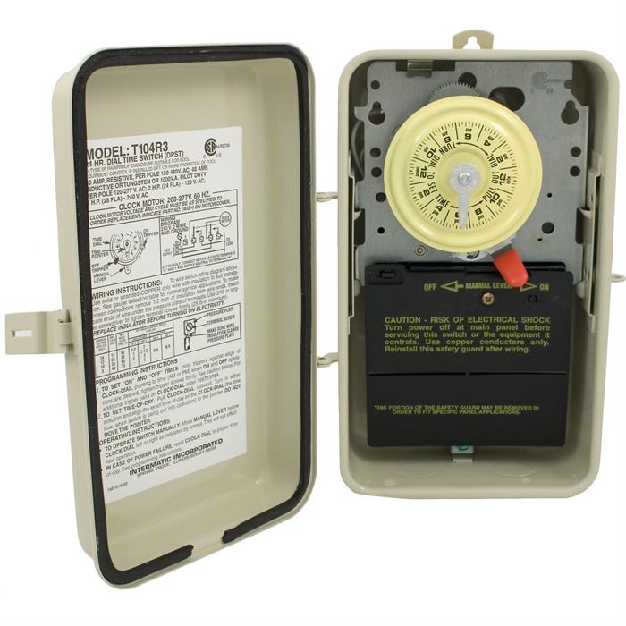 Time Clock, Intermatic T104R3, 24 hr, 230v, DPST, w/ Case (R104R3)