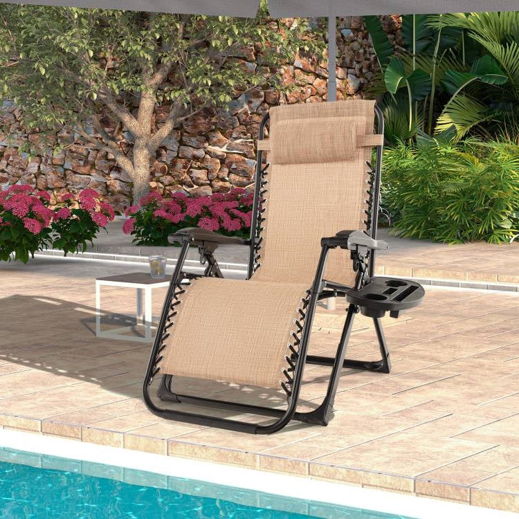 Tan Zero Gravity Adjustable Lounge Chair Removable Cushion Cup Holder Tray, photo 2 of 5
