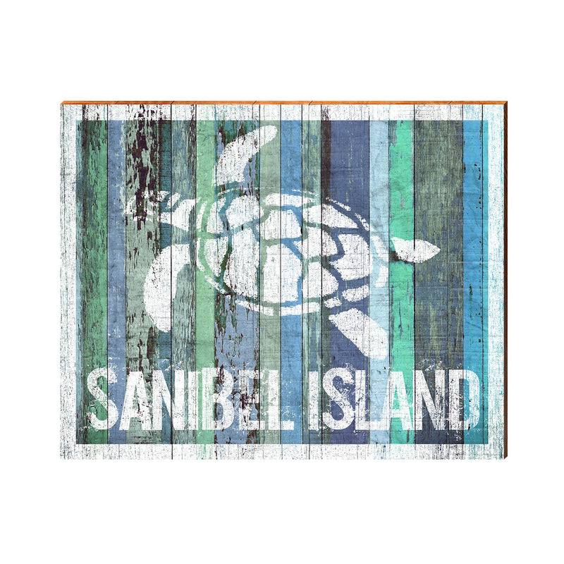 Sanible Island Sea Turtle Blue Boards | Real Wood Art Print