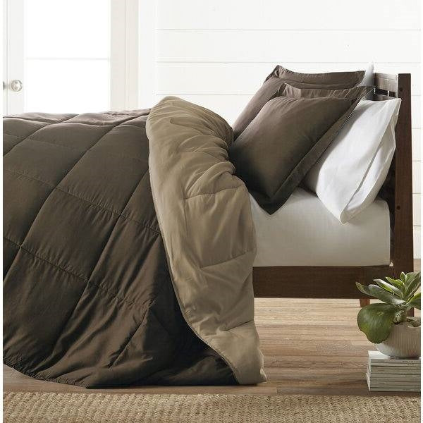 Twin/Twin XL 2-Piece Reversible Microfiber Comforter Set in Taupe Brown, photo 3 of 5