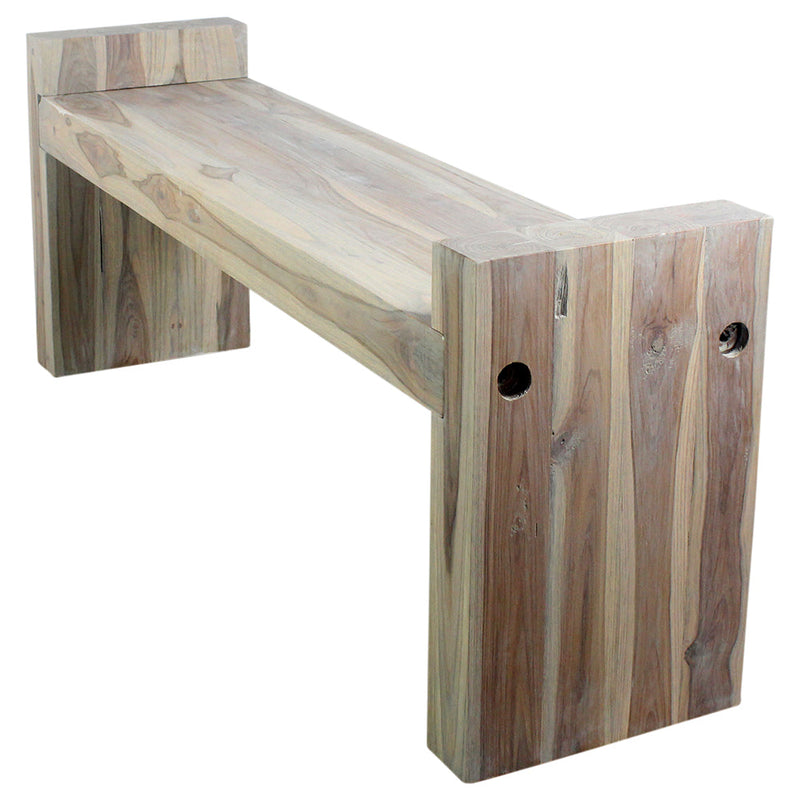 Haussmann® Teak Block Bench 48 x 12 x 19 inch High KD Grey Oil