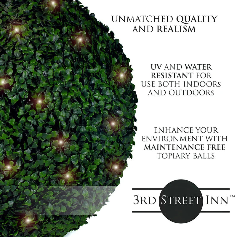 15" Large Boxwood Lighted Topiary Ball