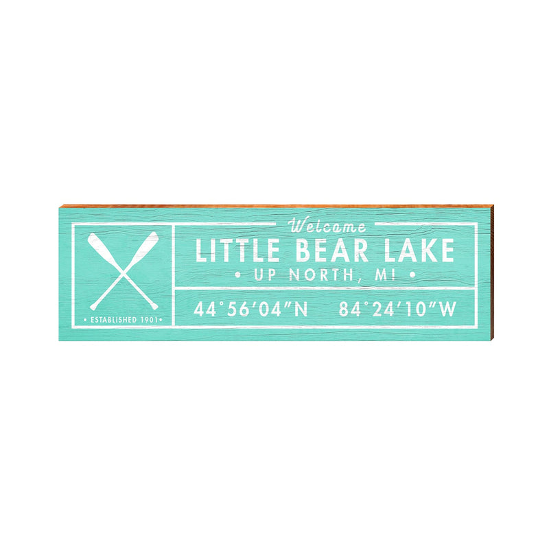 Little Bear Lake | Up North, Michigan Oars Welcome Sign Teal | Wall Art Print on Real Wood