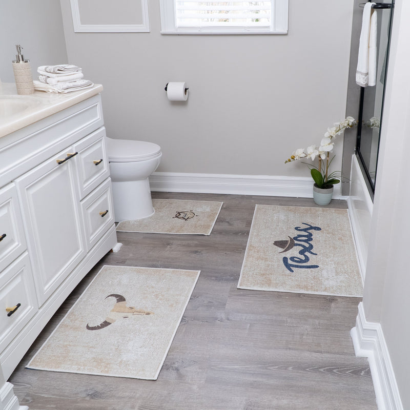 US States Texas Design 3 Piece Bathroom Rugs Set | Beige