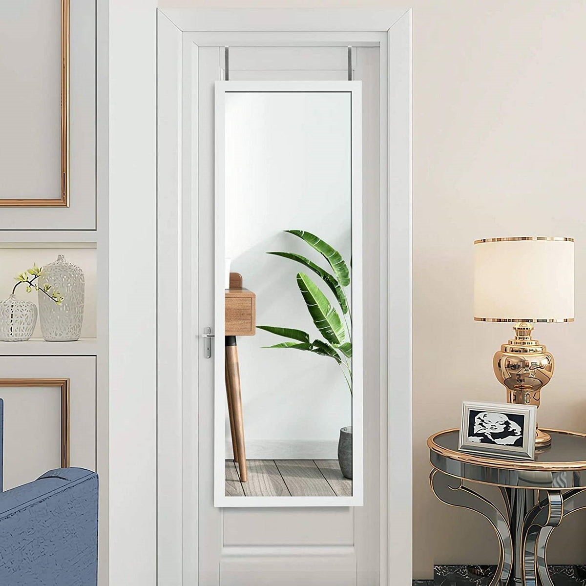 White Full Length Bedroom Mirror with Over the Door or Wall Mounted Design, photo 3 of 5