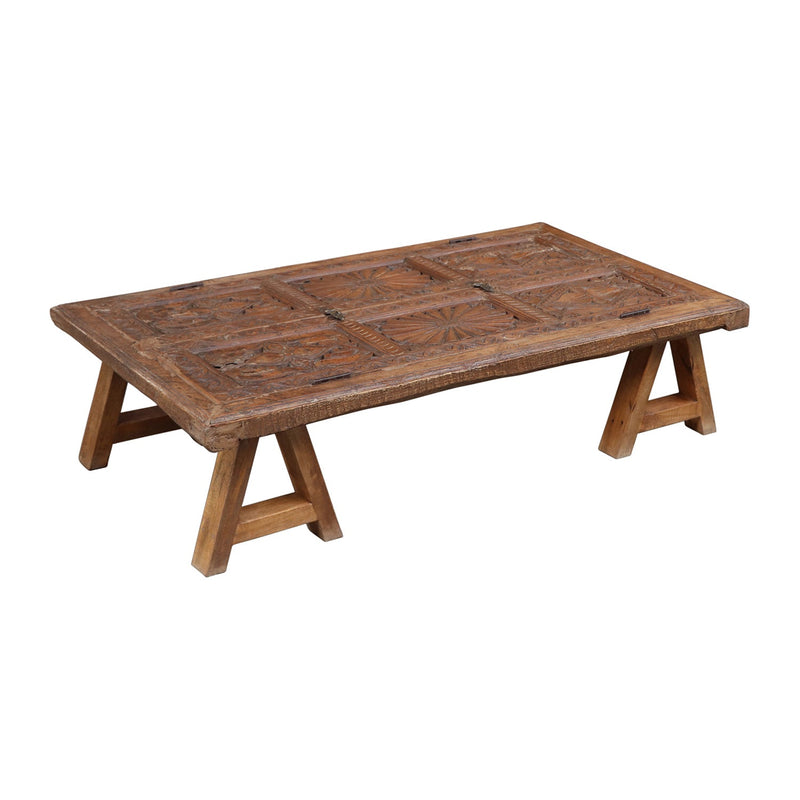 1900s Hand Carved Door Repurposed Solid Wood 52" x 30" Unique Coffee Table