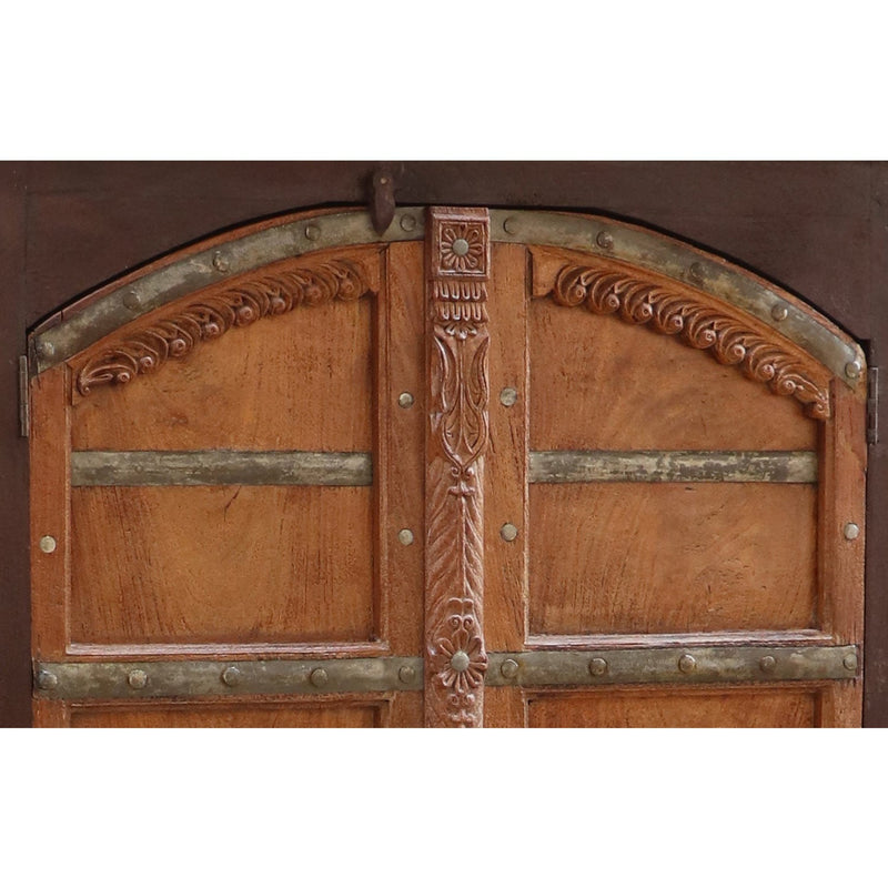 1900s Arched Antique Teak Wood Door Armoire