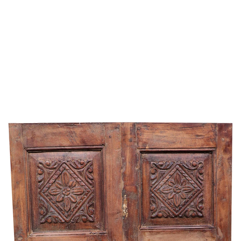 1900s Teak Wood Floral Carved Window Repurposed Wall Panel