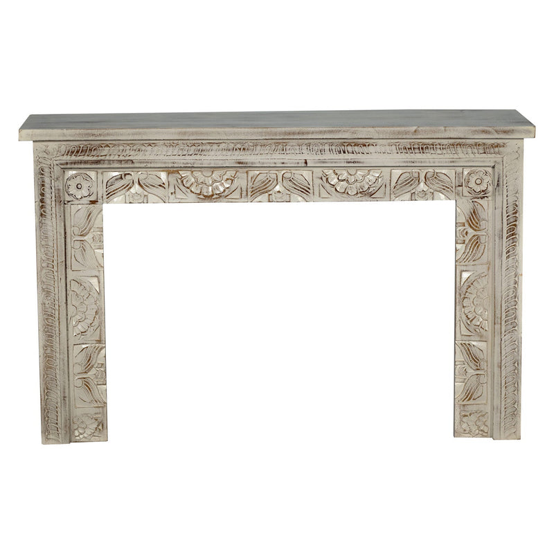 47 in. Long Mid Century Modern Solid Wood Carved Distressed Console