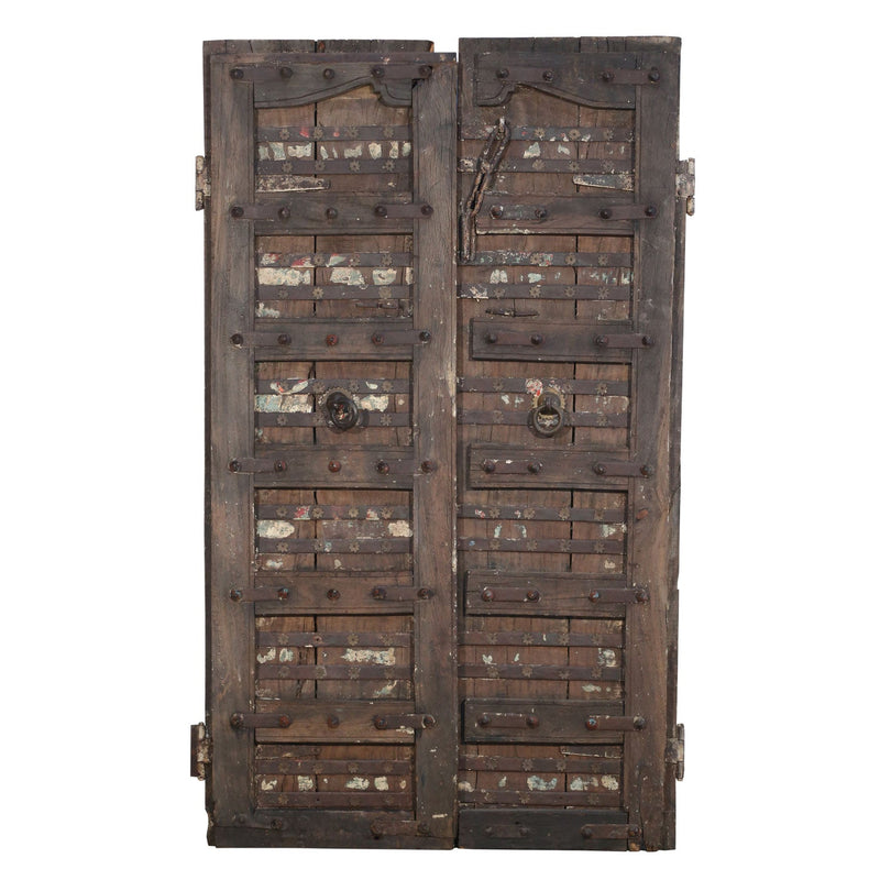 1800s Antique Teak Wood Distressed Rustic Door With Metal Straps