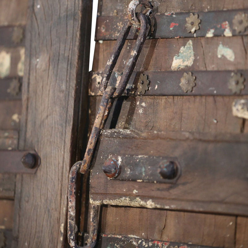 1800s Antique Teak Wood Distressed Rustic Door With Metal Straps