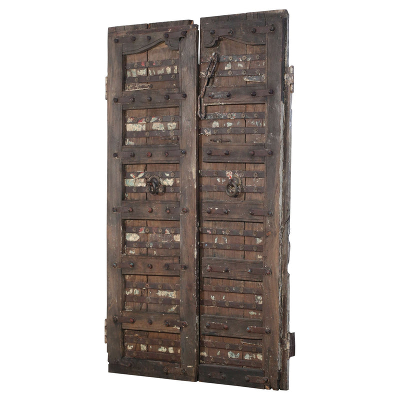 1800s Antique Teak Wood Distressed Rustic Door With Metal Straps