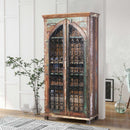 84 Inch Tall Farmhouse Style Wine Bar Cabinet With Iron Grills