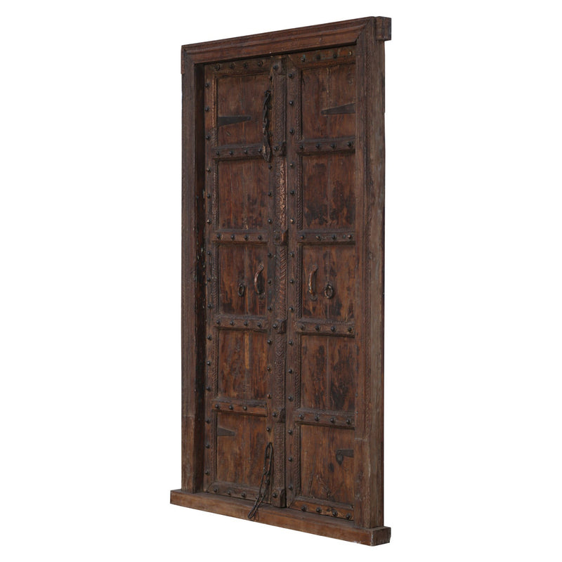 1900s Antique Rustic Teak Wood Door With Frame