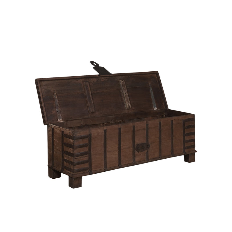 65" Large Teak Wood Bed End Blanket Chest With Iron Accent
