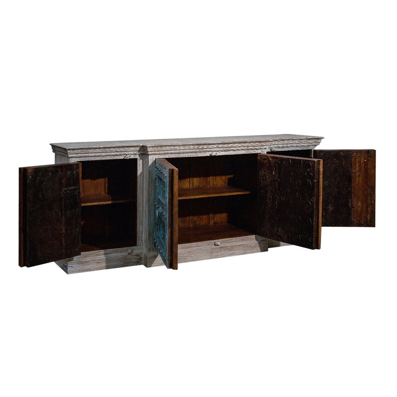 1900s Antique Door Repurposed 105" Long Sideboard Credenza