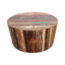 36" Round Drum Shaped Solid Reclaimed Wood Coffee Table