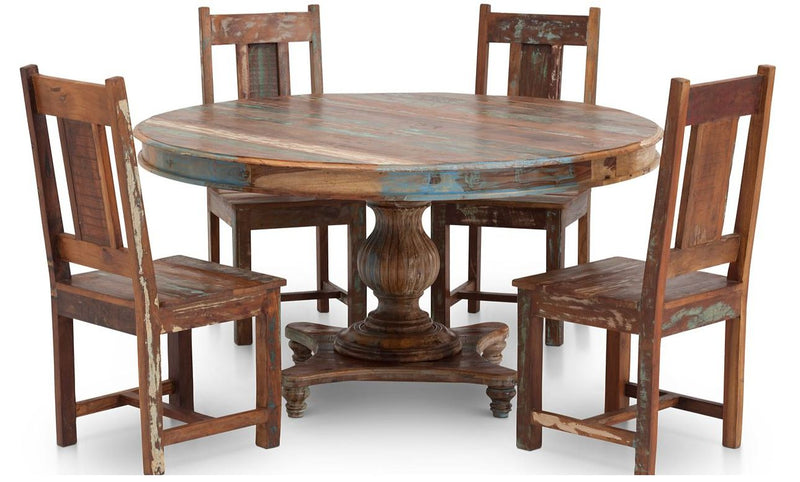 6-Seater Solid Wood Round Reclaimed Wood Single Pedestal Dining Table