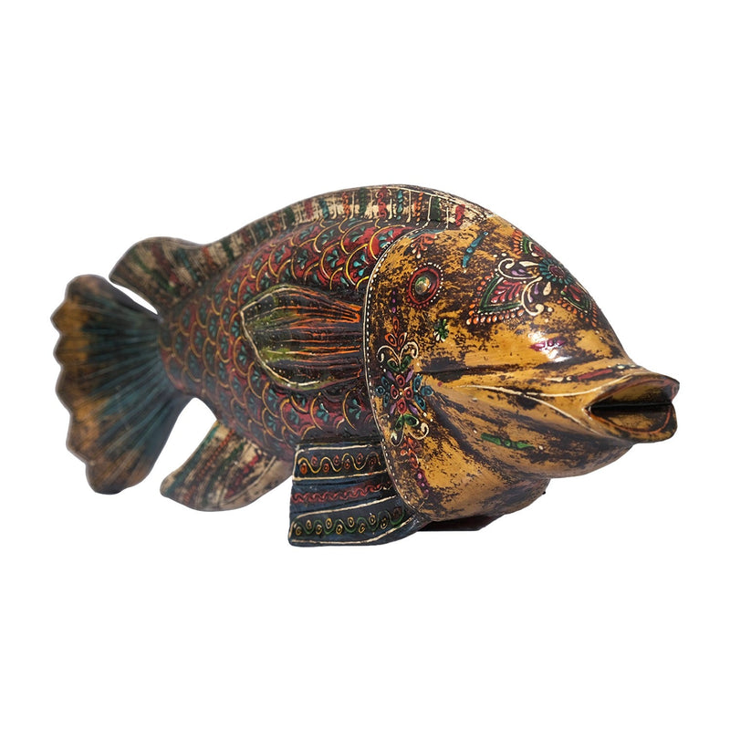 18" Long  Wooden Hand Painted Eclectic Fish Decor