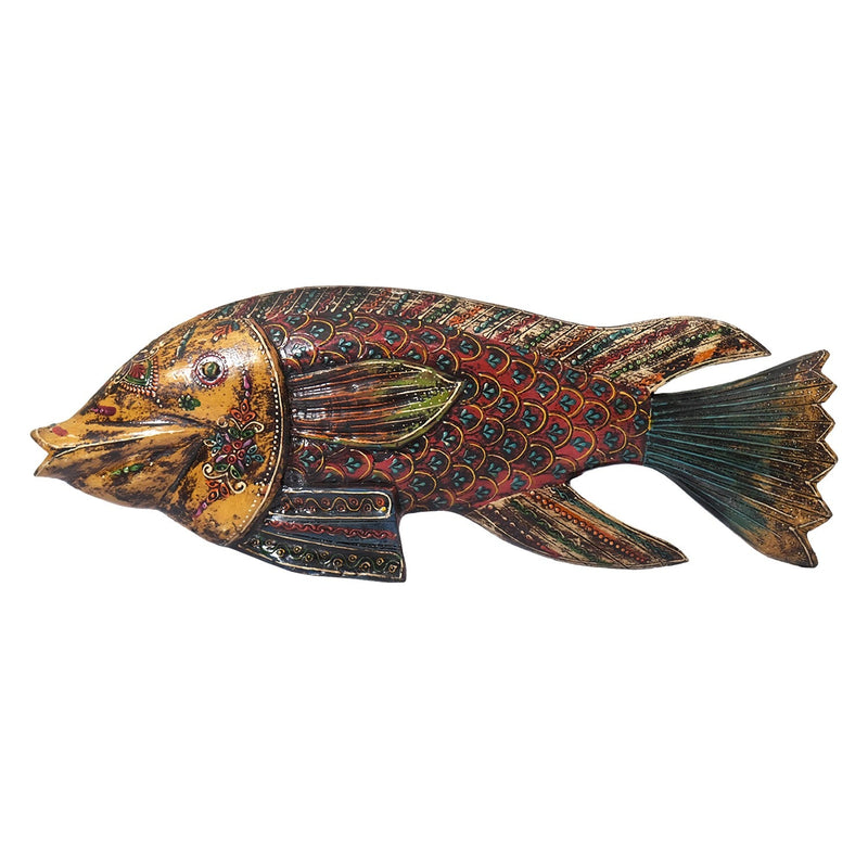 18" Long  Wooden Hand Painted Eclectic Fish Decor