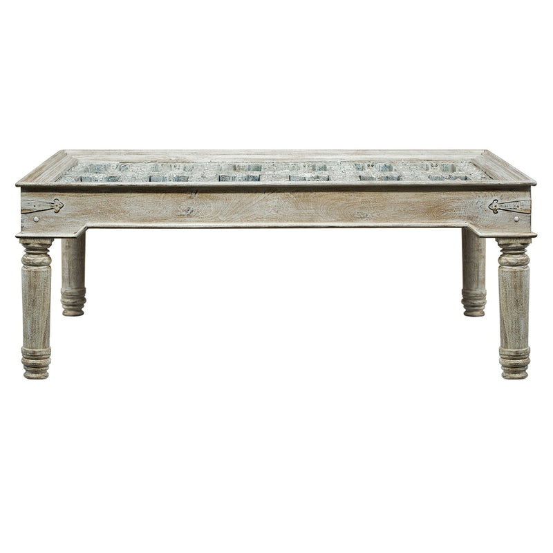 1800s Carved Antique Door Dining Table In Distressed White Finish