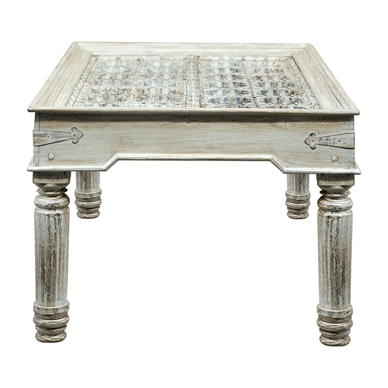 79" Long Carved Antique Door Dining Table - Distressed White