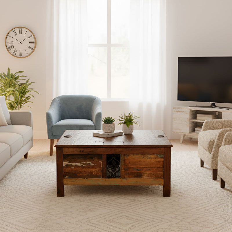 40 in. Square Reclaimed Wood Storage Trunk Coffee Table