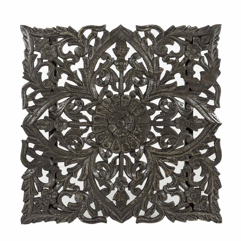 27" Square Lattice Carved Solid Wood Panel - Ash Gray