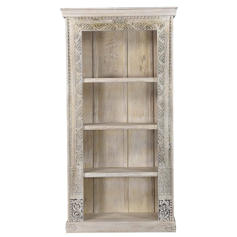 1900s Antique Doorframe Distressed White 83" Tall Bookcase