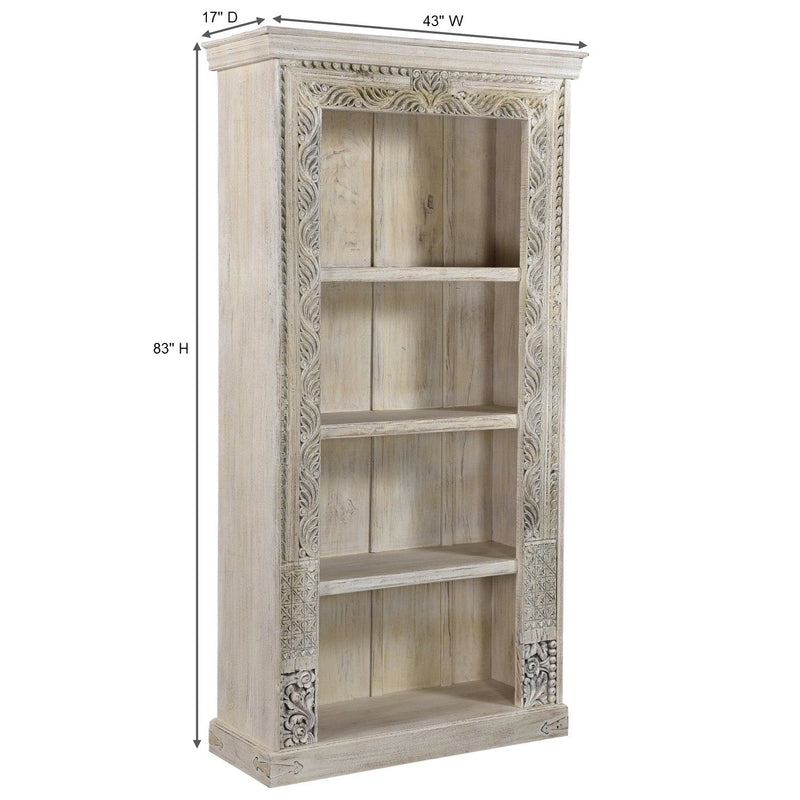 1900s Antique Doorframe Distressed White 83" Tall Bookcase