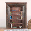 1800s Antique Teak Wood Doorframe Upcycled 68" Wide Large Bookcase Display