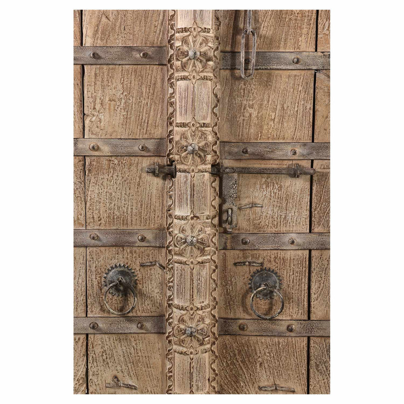 1800s Antique Carved Door In Natural Finish On Metal Dispay Stand
