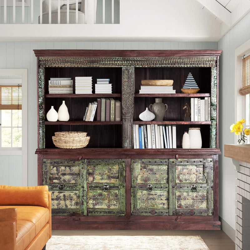 1800s Antique Door Repurposed Extra Large 89" Wide Bookcase Cabinet