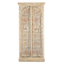 1900s Antique Teak Wood Door Upcycled 81 in Tall Armoire in Distressed White Finish