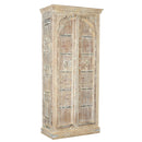 1900s Antique Teak Wood Door Upcycled 81 in Tall Armoire in Distressed White Finish