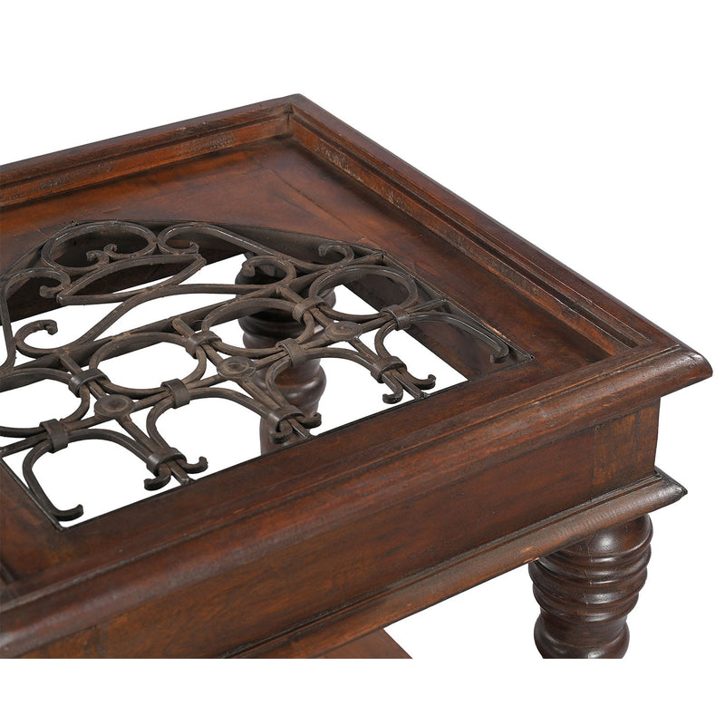 24 in. Square Solid Wood End Table With Iron Grill Inset