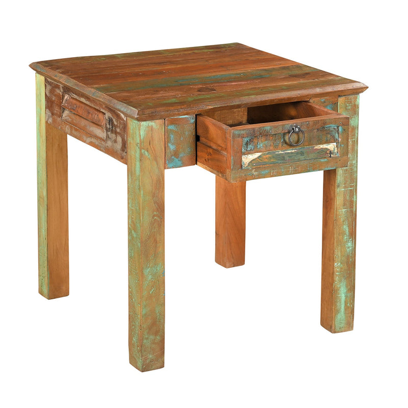 24 in. Sqaure Distressed Painted Solid Wood End Table With Drawer