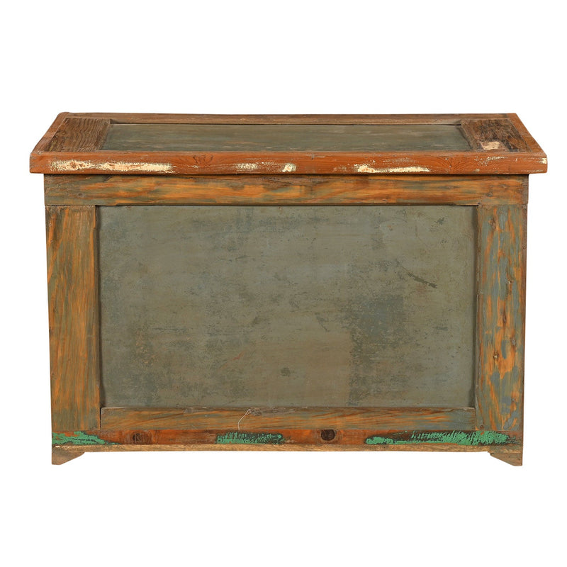 31in. Wide Vintage Wood Chest With Distressed Aluminium Insets