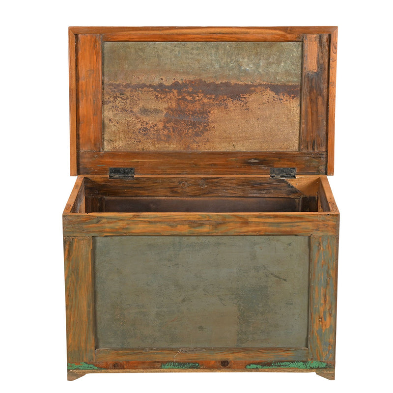 31in. Wide Vintage Wood Chest With Distressed Aluminium Insets