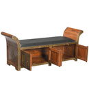 63 in. Long Solid Wood Chaise Bench With Brass Accents & Storage