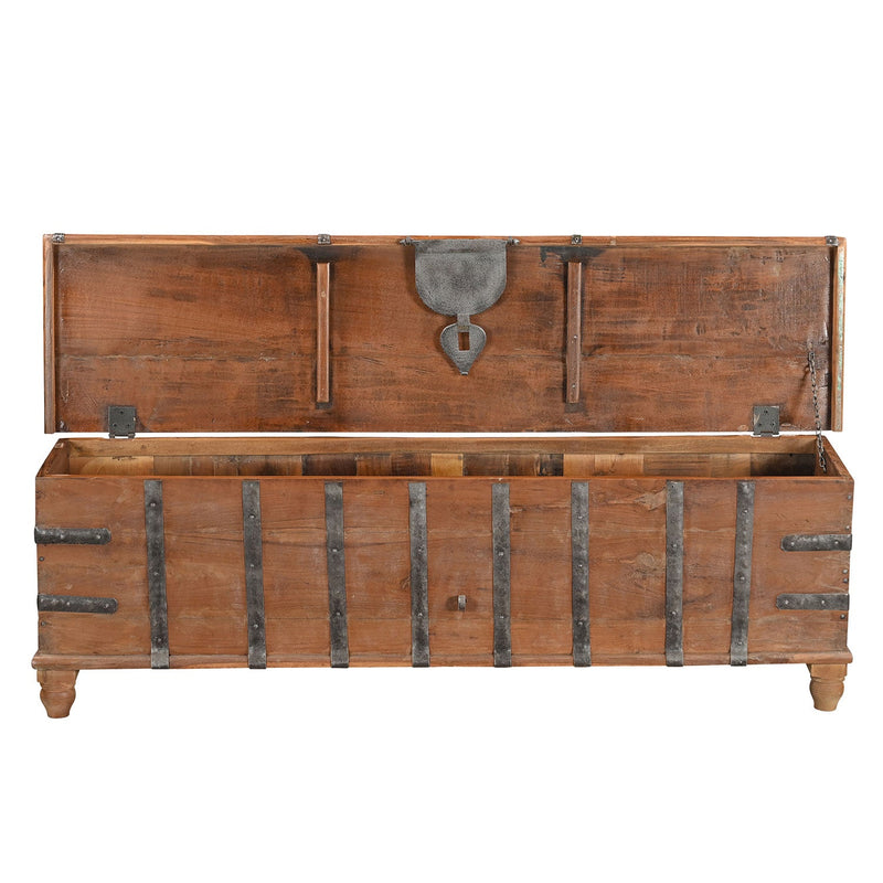 50 in. Long Rustic Teak Wood Bed End Blanket Chest With Iron Accents