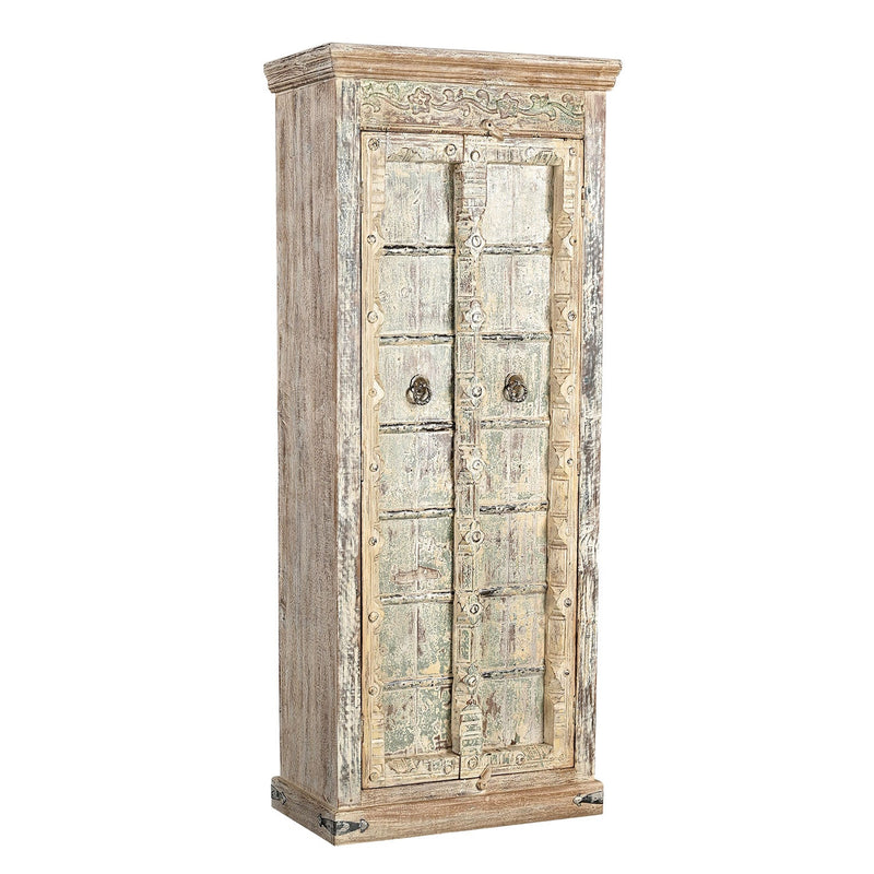 82 in. Tall Distressed White Antique Door Upcycled Solid Wood Armoire